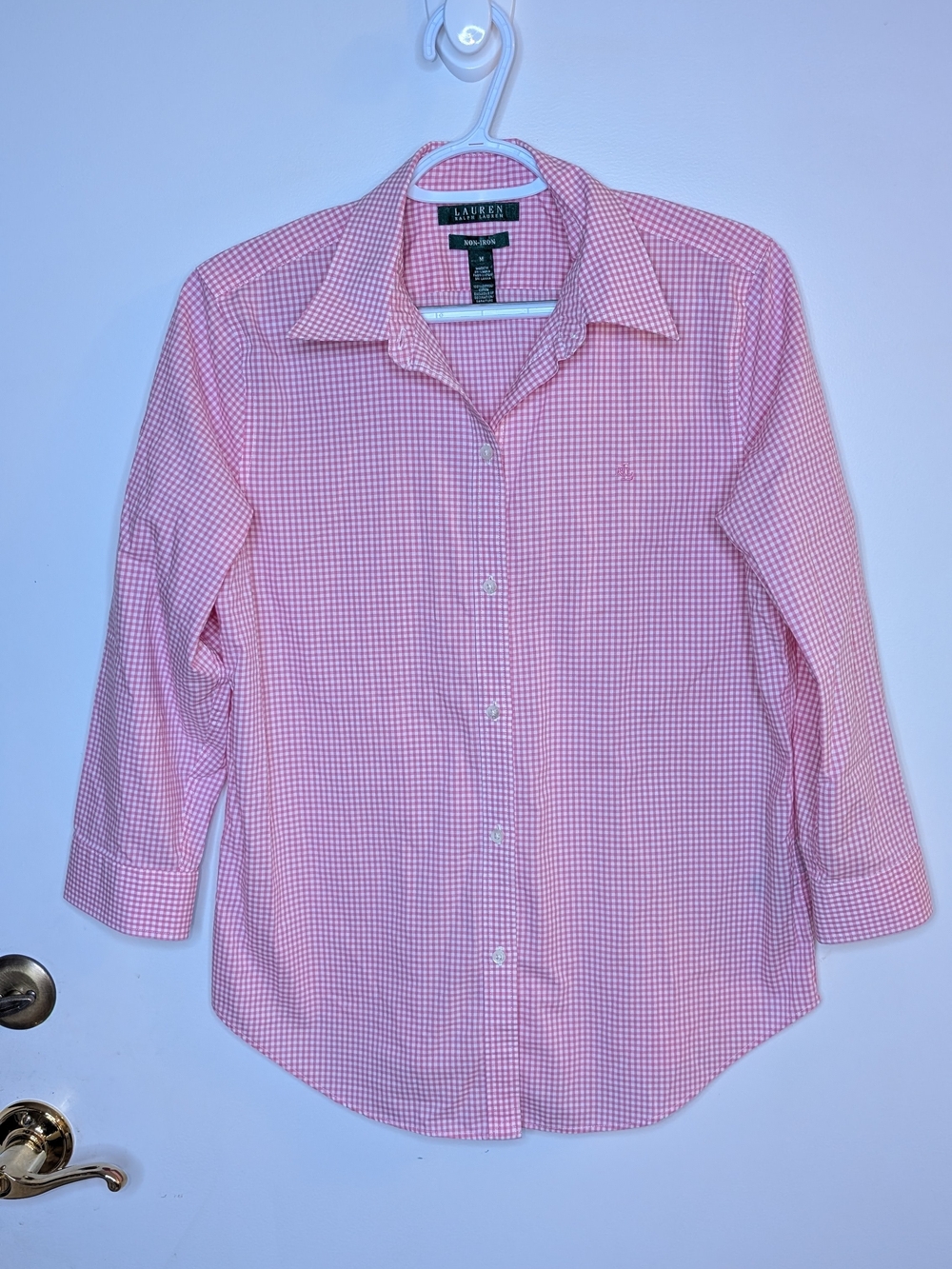 Lauren Ralph Lauren Pink Gingham Button-Down Shirt Women's Size Medium